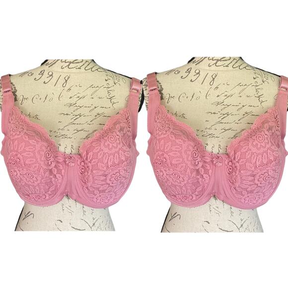 Yalisi Plus Size 2 Pink Lace Underwire Bras Size 40E NEW - Picture 1 of 4